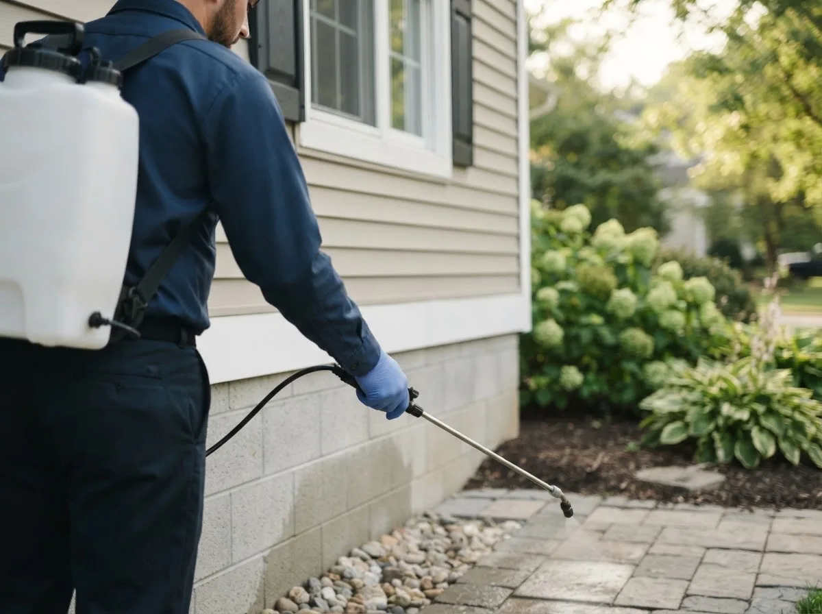 Pest control technician inspecting a home in El Paso, IL